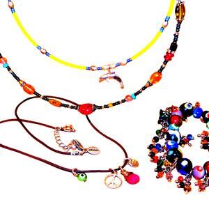 Vintage Colorful Eye Stretch Bracelet 2 Memory Wire Chokers 1 Silver Dolphin Lot